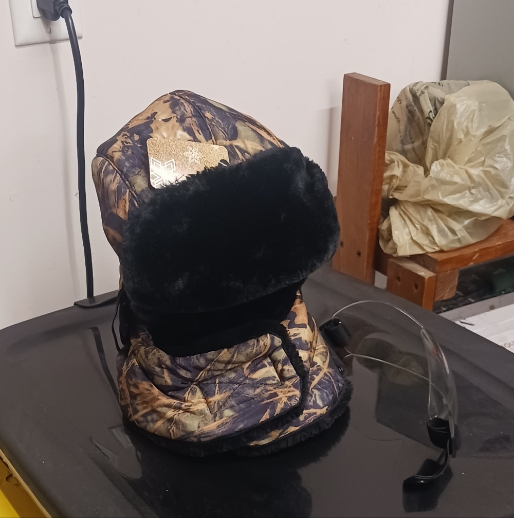 Camouflage Winter Hat with Black Fur Trim